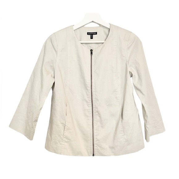 Eileen Fisher Minimalist Ramie Ivory Front Zip Jacket - Picture 3 of 8